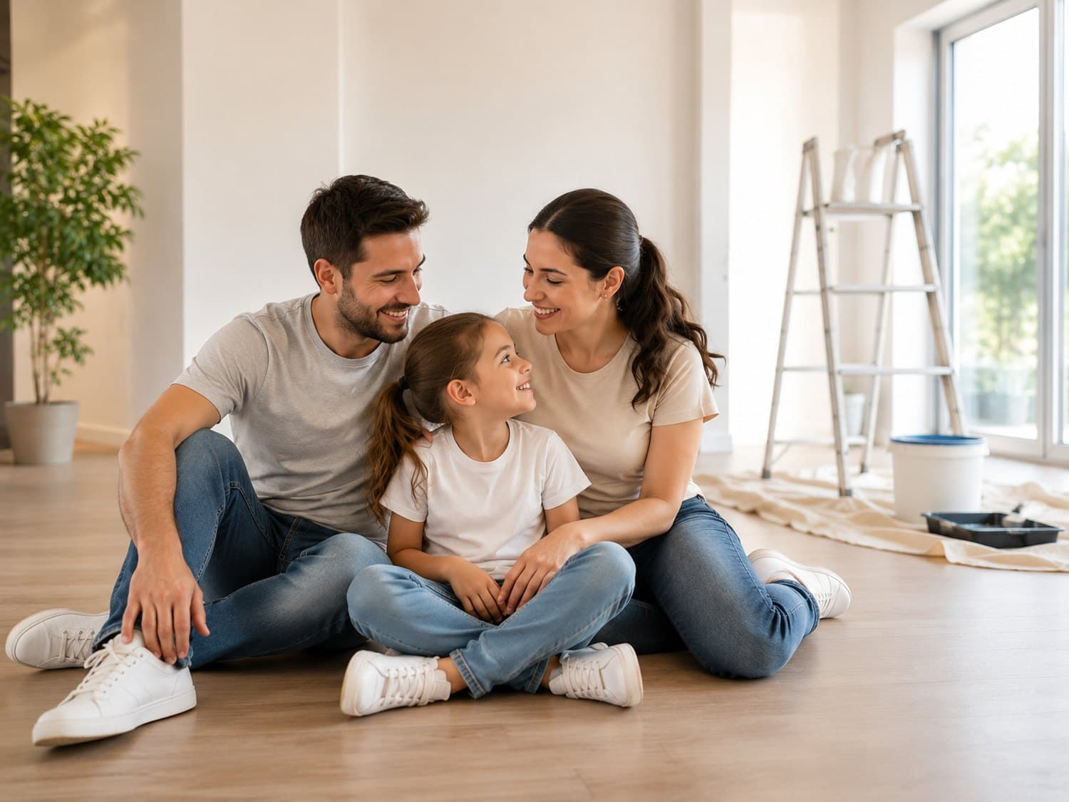 Familia en su casa recién remodelada